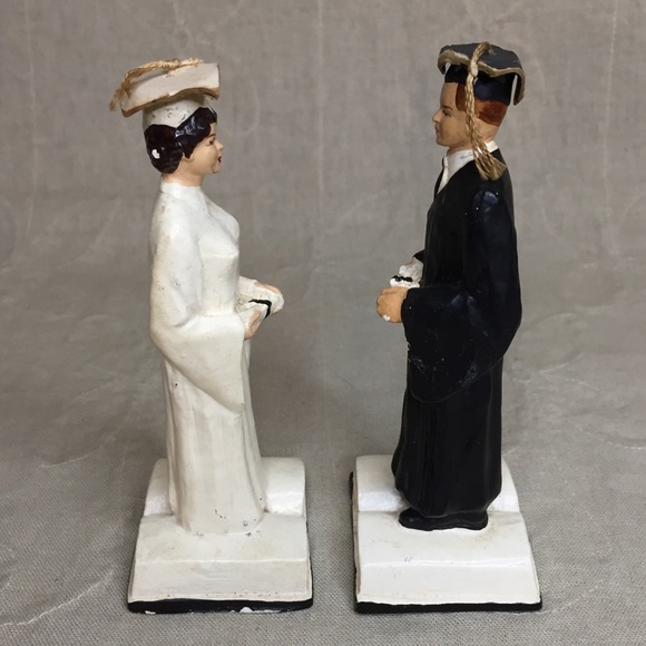 Vintage Chalkware Graduation Figures Dated 1958 - Picture 8 of 15